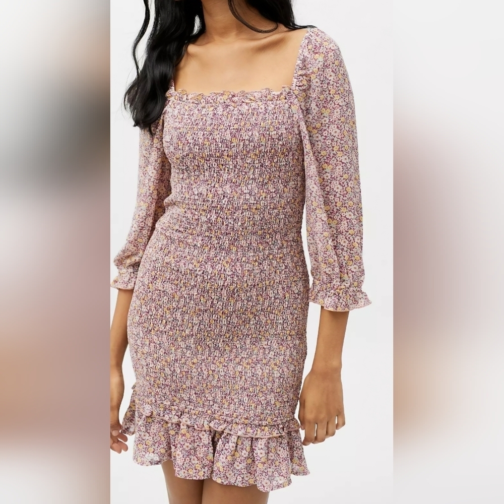 Urban Outfitters Smocked Purple & Pink Floral Mini Dress- SO Flattering!!